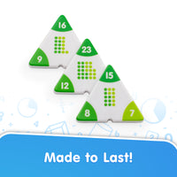 Triangular dice with numbers on a white background, featuring the text 'Made to Last!'.
